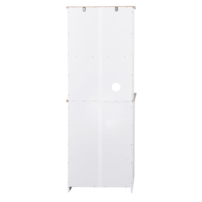Wooden Pantry Room Microwave Storage with Framed Glass Doors and Drawer- White_10