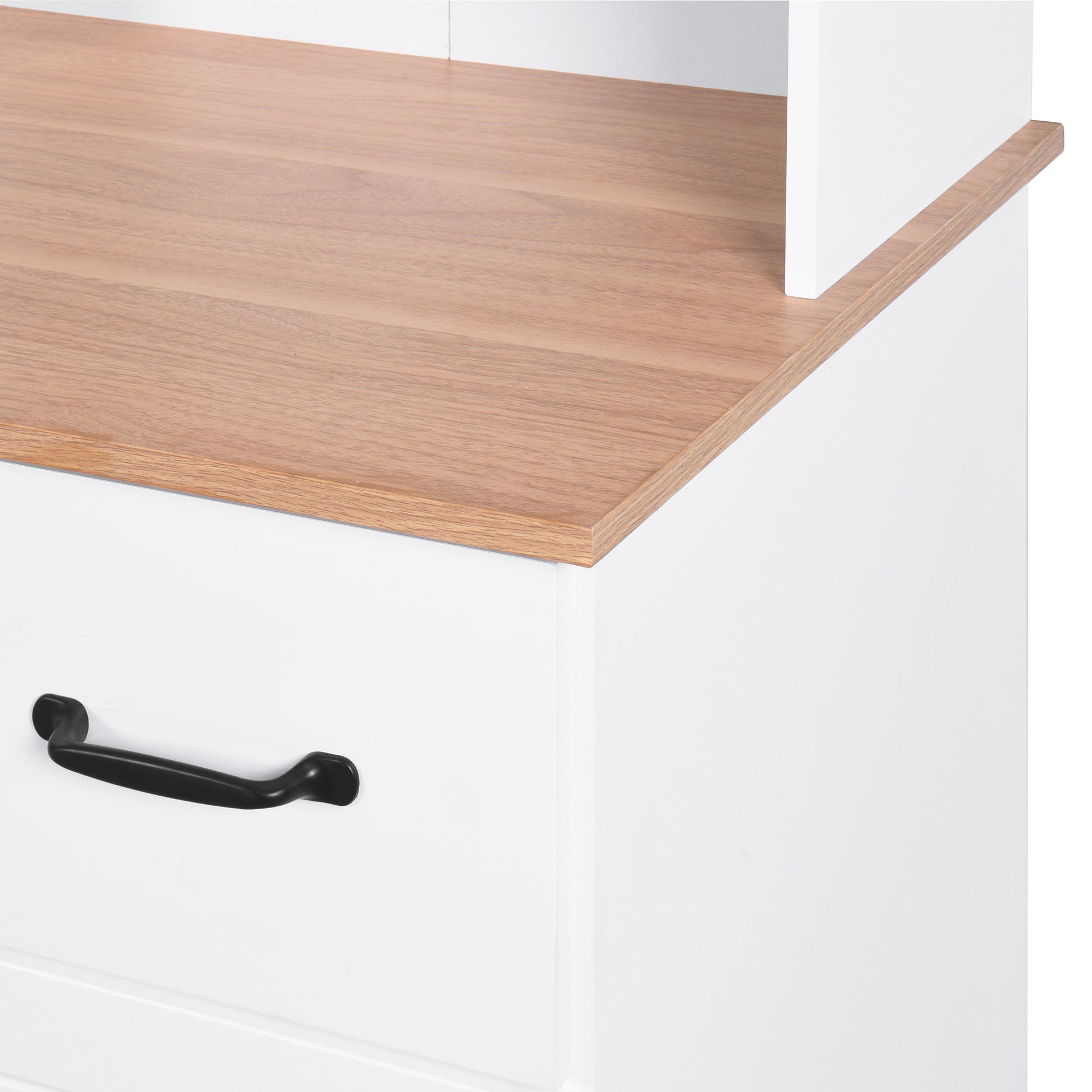 Wooden Pantry Room Microwave Storage with Framed Glass Doors and Drawer- White_9