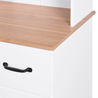 Wooden Pantry Room Microwave Storage with Framed Glass Doors and Drawer- White_9