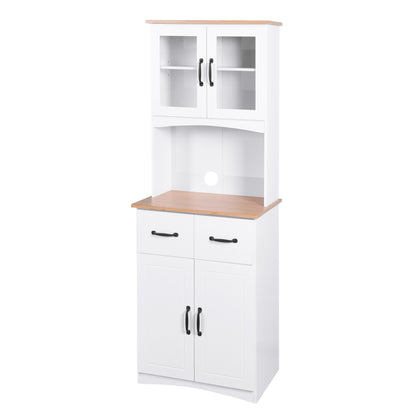 Wooden Pantry Room Microwave Storage with Framed Glass Doors and Drawer- White_16