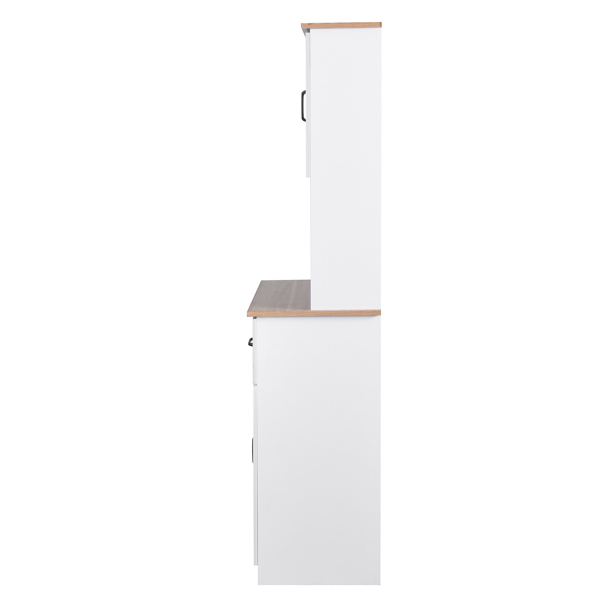 Wooden Pantry Room Microwave Storage with Framed Glass Doors and Drawer- White_12