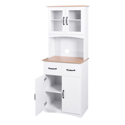 Wooden Pantry Room Microwave Storage with Framed Glass Doors and Drawer- White_7
