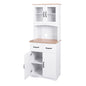 Wooden Pantry Room Microwave Storage with Framed Glass Doors and Drawer- White_7