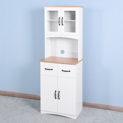 Wooden Pantry Room Microwave Storage with Framed Glass Doors and Drawer- White_3