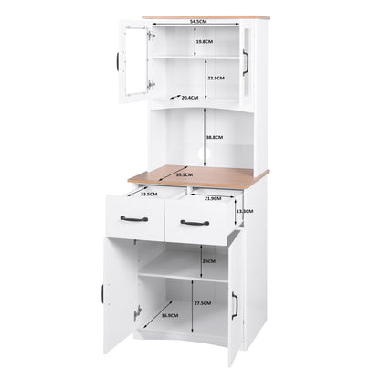 Wooden Pantry Room Microwave Storage with Framed Glass Doors and Drawer- White_6