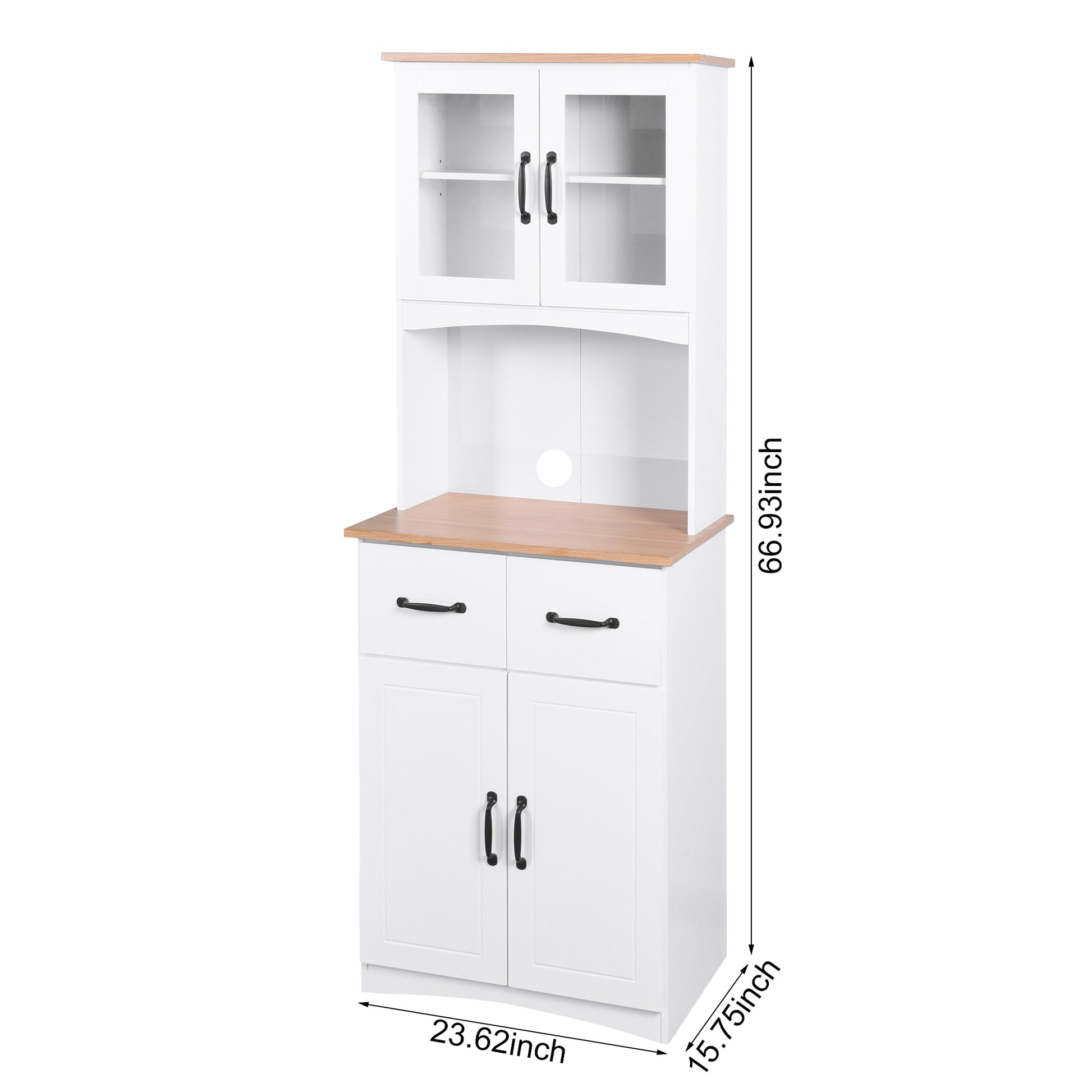 Wooden Pantry Room Microwave Storage with Framed Glass Doors and Drawer- White_5