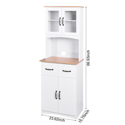 Wooden Pantry Room Microwave Storage with Framed Glass Doors and Drawer- White_5