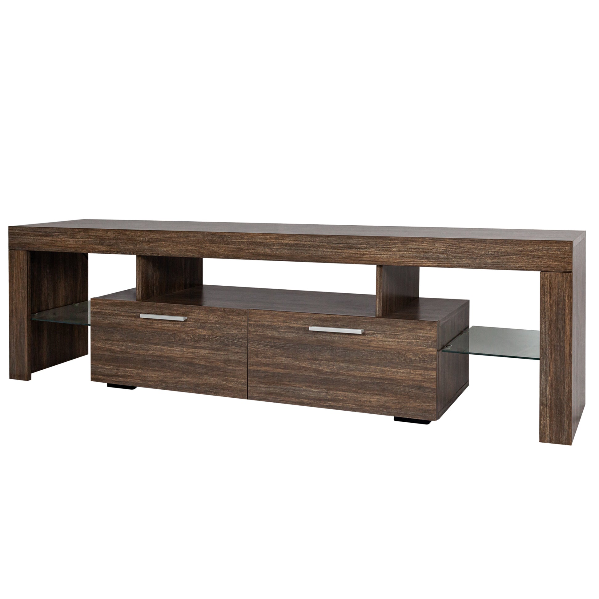 Quick Assembly Modern Television Stand with 16 Colors Remote Controlled LED Light- Brown_13