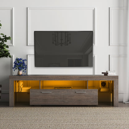 Quick Assembly Modern Television Stand with 16 Colors Remote Controlled LED Light- Brown_0