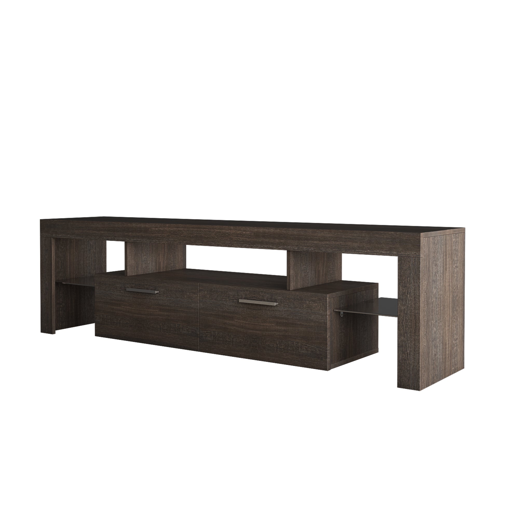 Quick Assembly Modern Television Stand with 16 Colors Remote Controlled LED Light- Brown_7
