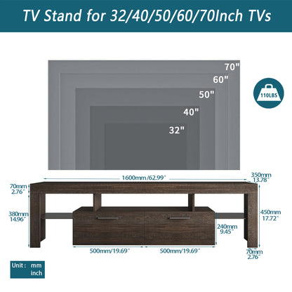 Quick Assembly Modern Television Stand with 16 Colors Remote Controlled LED Light- Brown_4