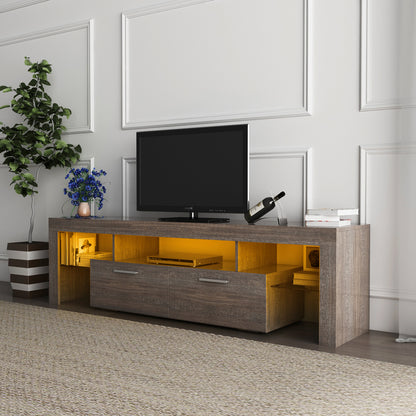 Quick Assembly Modern Television Stand with 16 Colors Remote Controlled LED Light- Brown_3