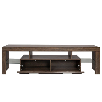 Quick Assembly Modern Television Stand with 16 Colors Remote Controlled LED Light- Brown_12