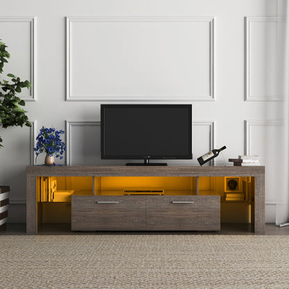 Quick Assembly Modern Television Stand with 16 Colors Remote Controlled LED Light- Brown_2