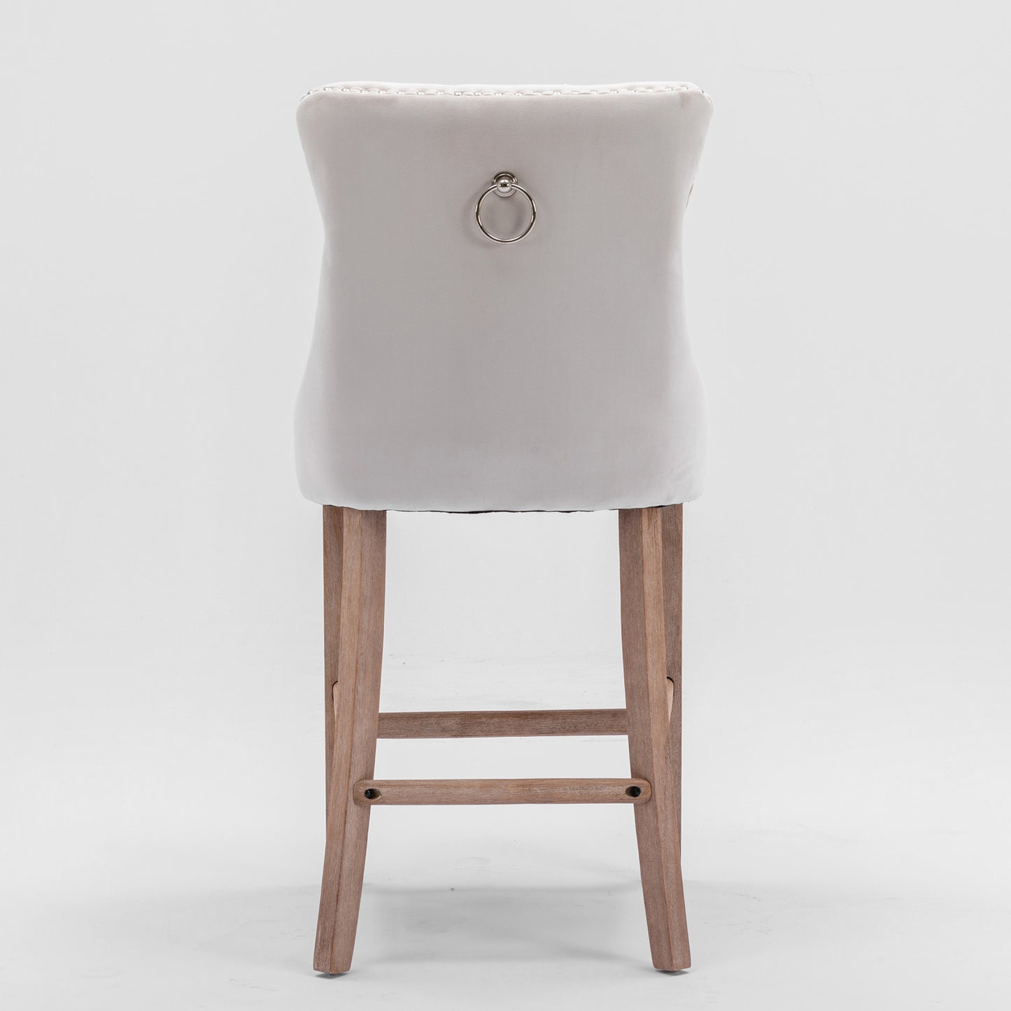 2 pcs High-End Chrome Detailed Tufted Contemporary Velvet Bar Stool with Wooden Legs- Beige, Brown_6