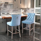 2 pcs High-End Chrome Detailed Tufted Contemporary Velvet Bar Stool with Wooden Legs- Light Blue, Brown_1
