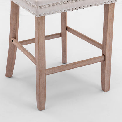 2 pcs High-End Chrome Detailed Tufted Contemporary Velvet Bar Stool with Wooden Legs- Beige, Brown_8