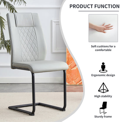 4 Pcs Leather Upholstered High Back Dining Chairs with Metal Base- Gray, Black_15