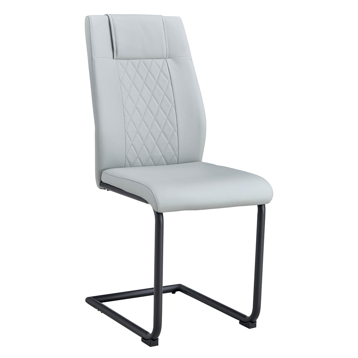 4 Pcs Leather Upholstered High Back Dining Chairs with Metal Base- Gray, Black_7