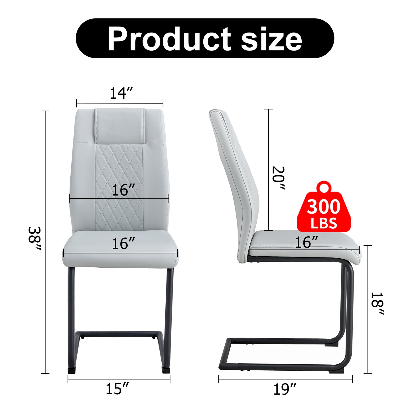 4 Pcs Leather Upholstered High Back Dining Chairs with Metal Base- Gray, Black_18
