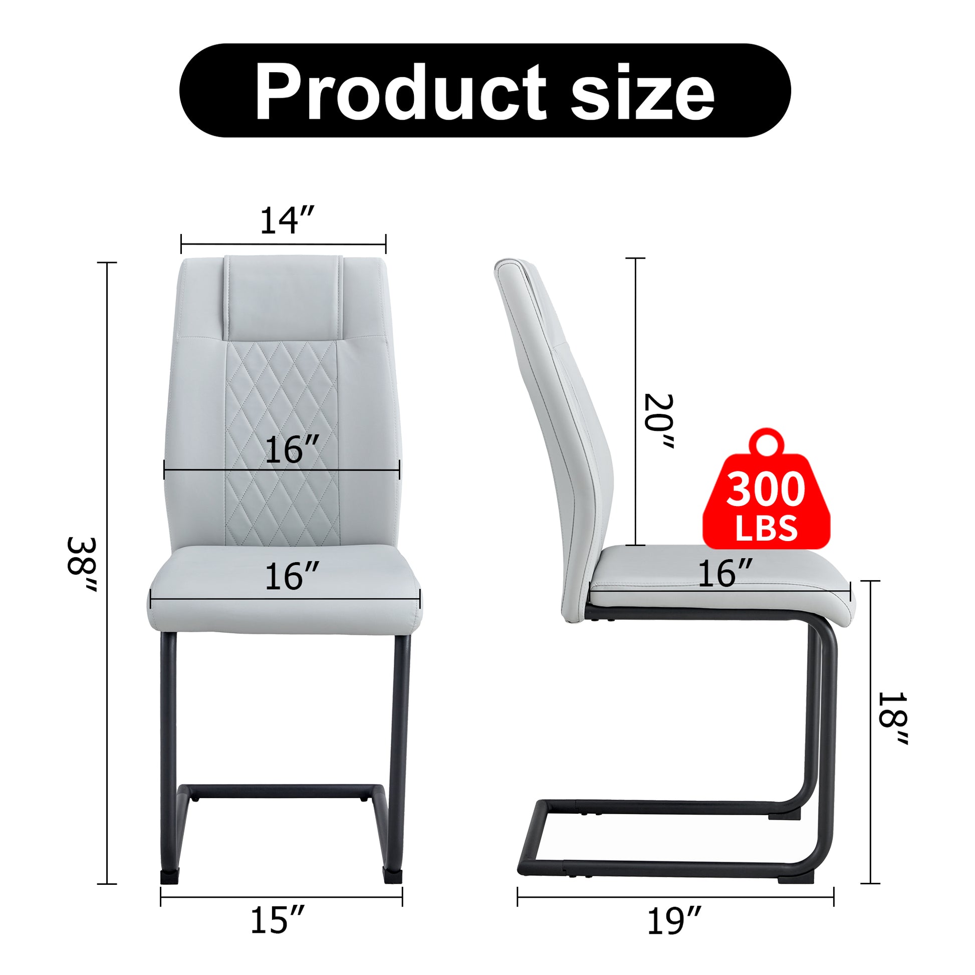 4 Pcs Leather Upholstered High Back Dining Chairs with Metal Base- Gray, Black_18