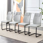 4 Pcs Leather Upholstered High Back Dining Chairs with Metal Base- Gray, Black_1