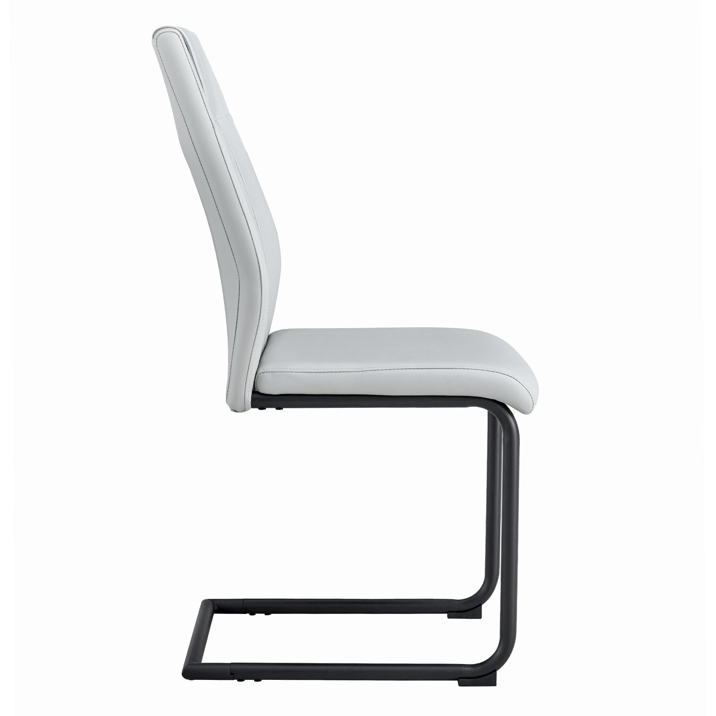 4 Pcs Leather Upholstered High Back Dining Chairs with Metal Base- Gray, Black_5