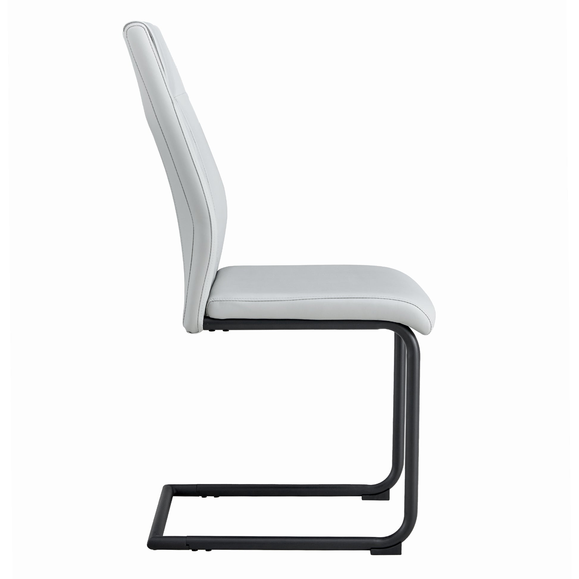 4 Pcs Leather Upholstered High Back Dining Chairs with Metal Base- Gray, Black_5