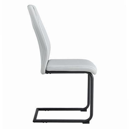 4 Pcs Leather Upholstered High Back Dining Chairs with Metal Base- Gray, Black_5