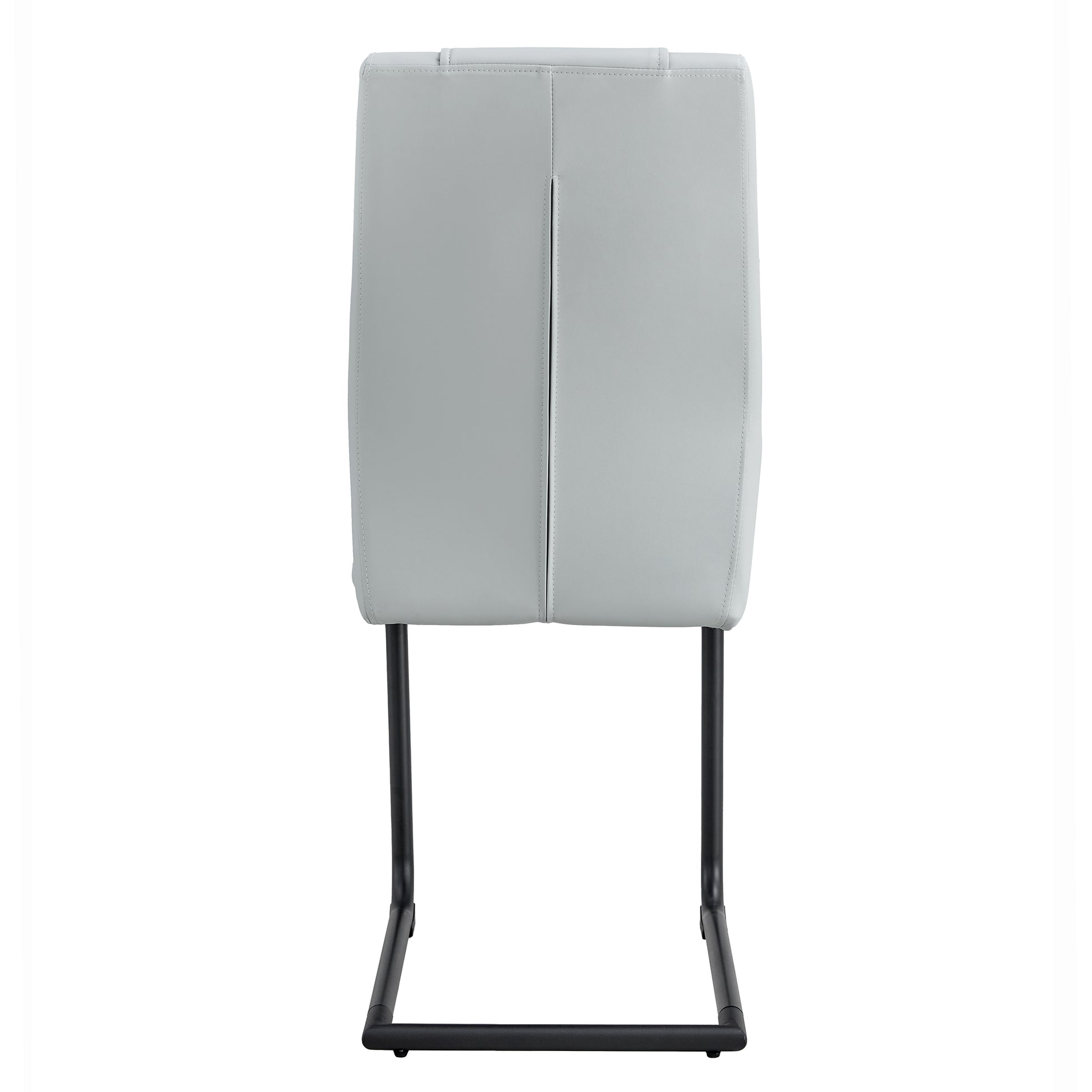 4 Pcs Leather Upholstered High Back Dining Chairs with Metal Base- Gray, Black_6