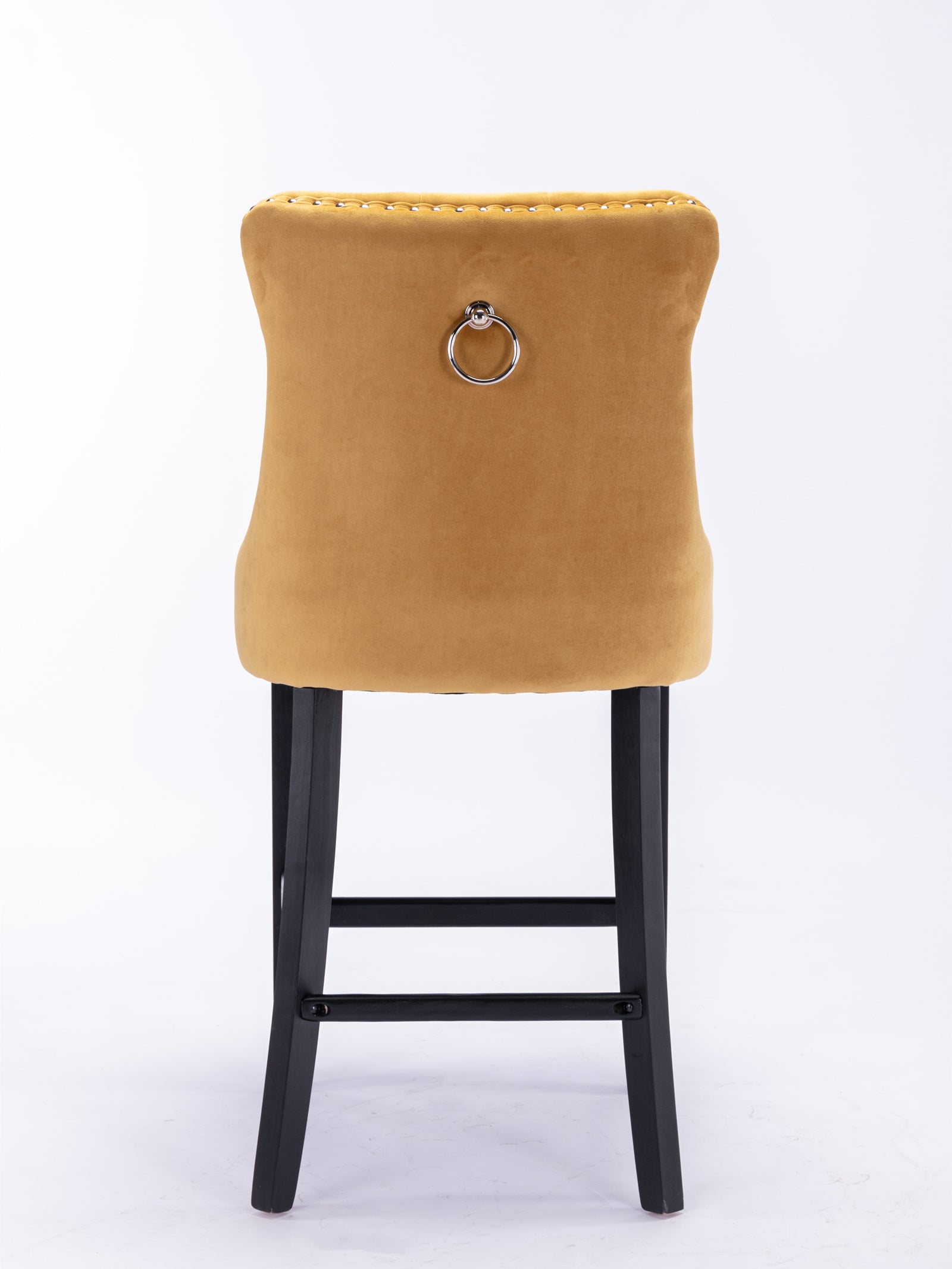 2 pcs High-End Chrome Detailed Tufted Contemporary Velvet Bar Stool with Wooden Legs- Gold, Black_6
