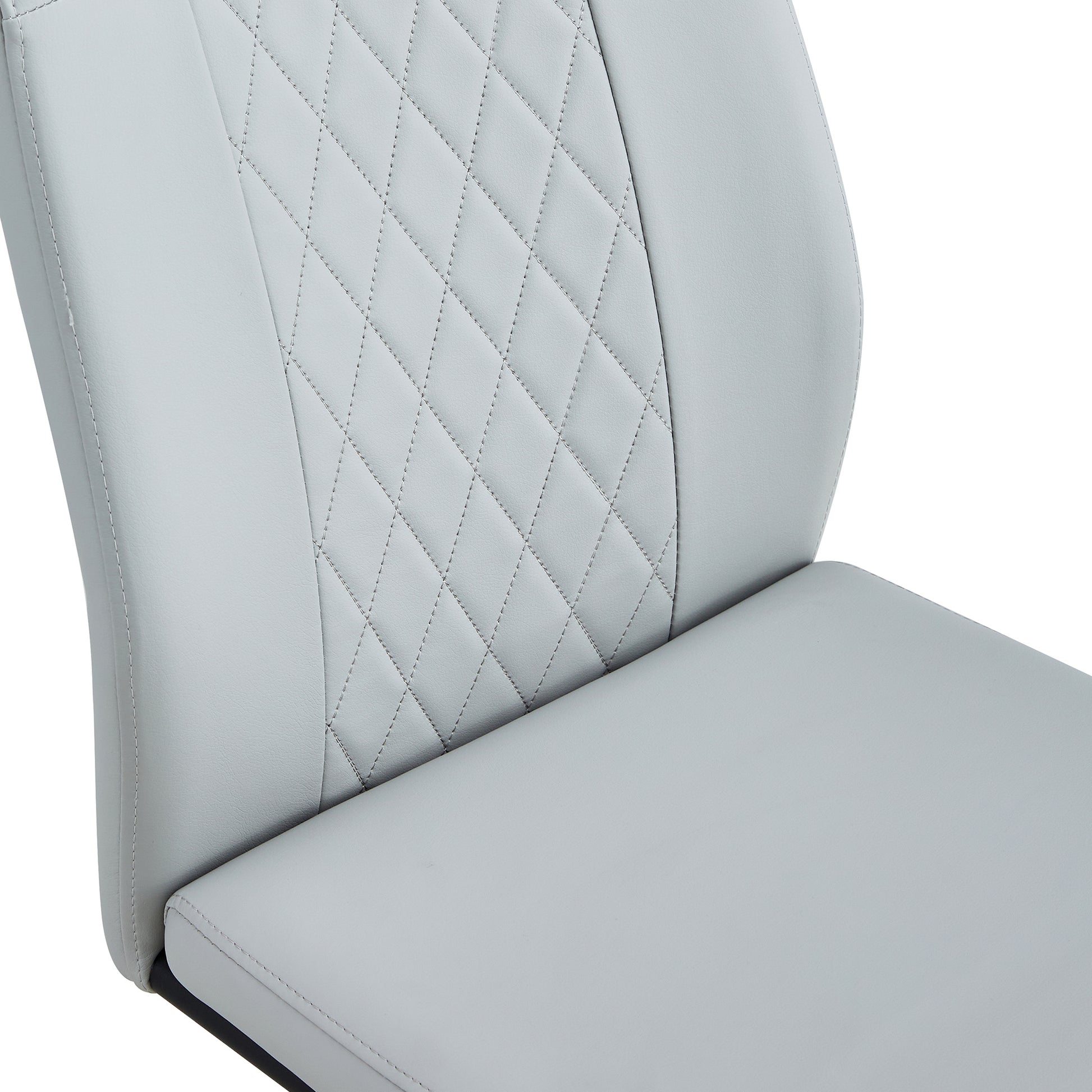 4 Pcs Leather Upholstered High Back Dining Chairs with Metal Base- Gray, Black_12