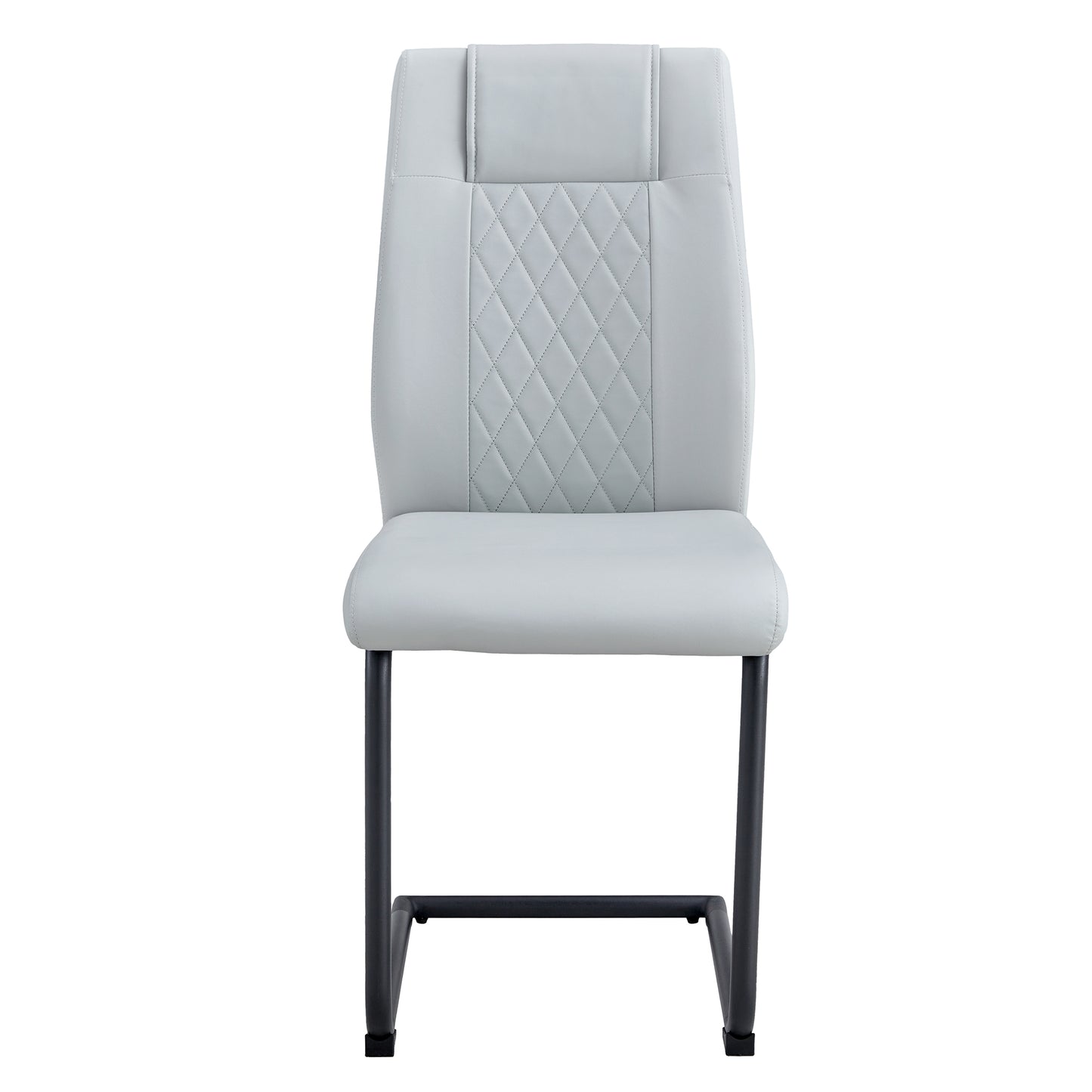 4 Pcs Leather Upholstered High Back Dining Chairs with Metal Base- Gray, Black_4