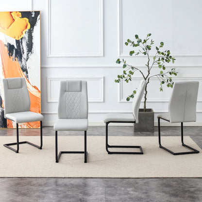 4 Pcs Leather Upholstered High Back Dining Chairs with Metal Base- Gray, Black_3