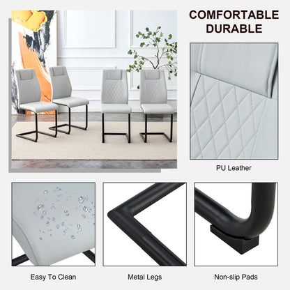 4 Pcs Leather Upholstered High Back Dining Chairs with Metal Base- Gray, Black_17