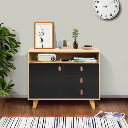 Wood Storage Dresser Cabinet Bar Storage Organizer with PU Handles- Black+Brown_3