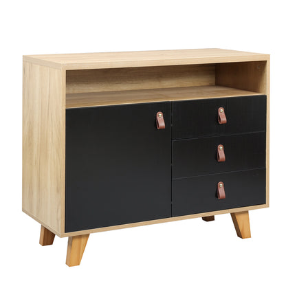 Wood Storage Dresser Cabinet Bar Storage Organizer with PU Handles- Black+Brown_8