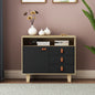 Wood Storage Dresser Cabinet Bar Storage Organizer with PU Handles- Black+Brown_0