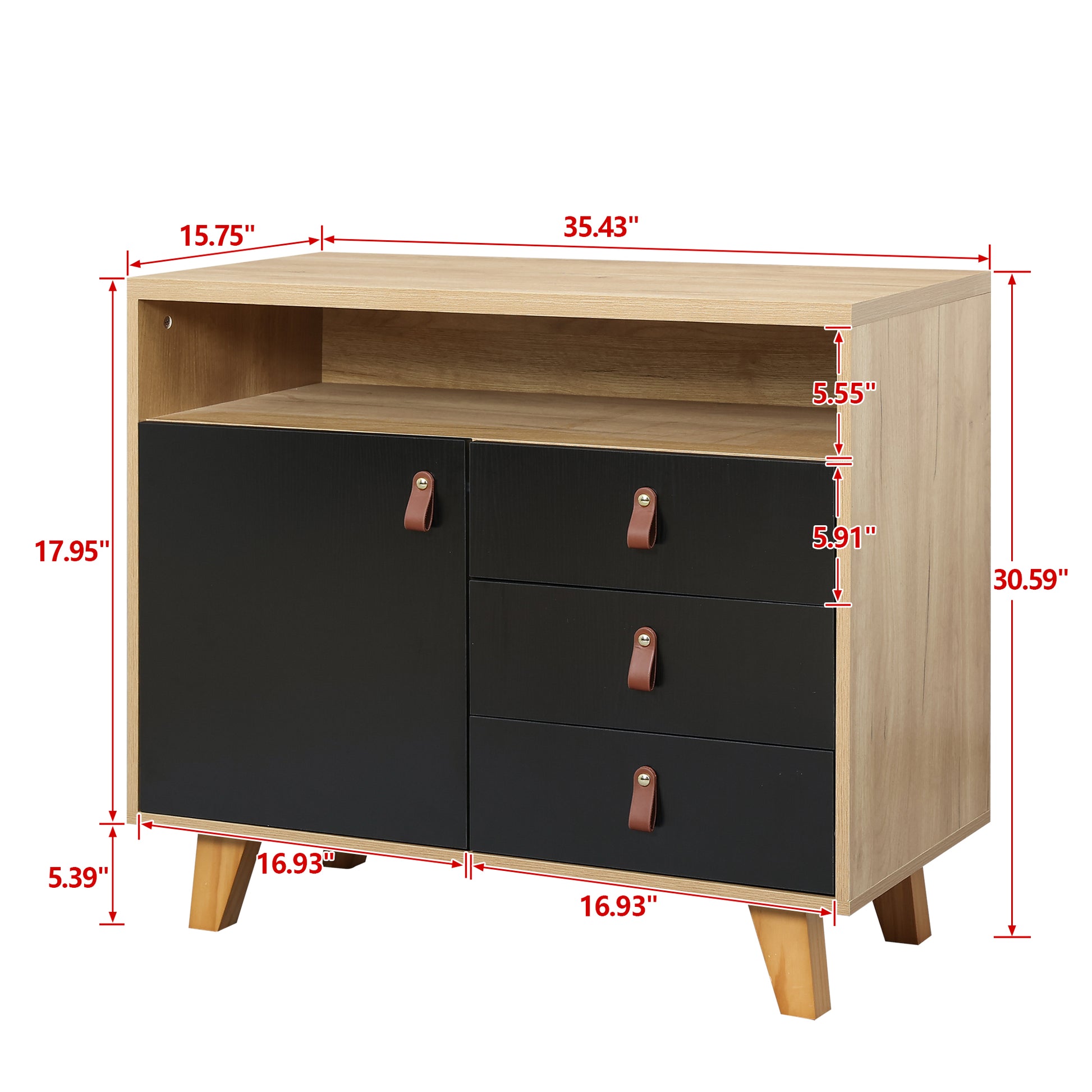 Wood Storage Dresser Cabinet Bar Storage Organizer with PU Handles- Black+Brown_5