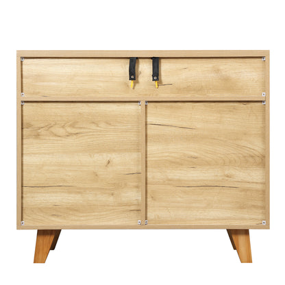 Wood Storage Dresser Cabinet Bar Storage Organizer with PU Handles- Black+Brown_12
