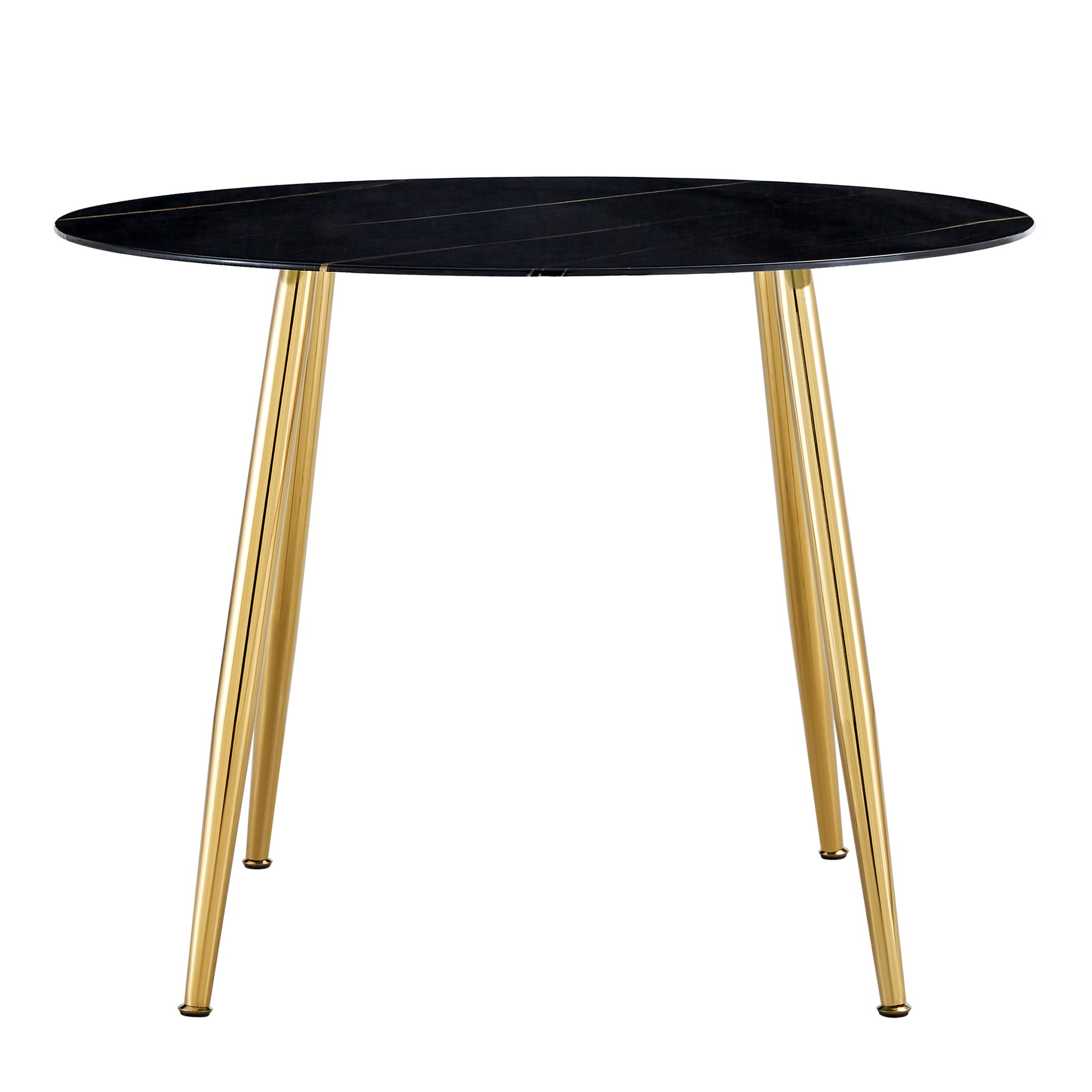 40 inches Modern Minimalist Round Black Marbled Glass Coffee Table with Gold Metal Legs_5