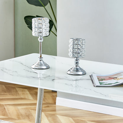 Modern Minimalist Rectangular White Marbled Tempered Glass Desktop with Silver Metal Legs_7