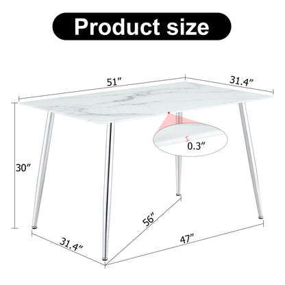 Modern Minimalist Rectangular White Marbled Tempered Glass Desktop with Silver Metal Legs_19