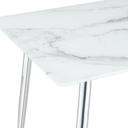 Modern Minimalist Rectangular White Marbled Tempered Glass Desktop with Silver Metal Legs_12