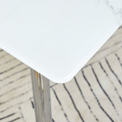 Modern Minimalist Rectangular White Marbled Tempered Glass Desktop with Silver Metal Legs_8