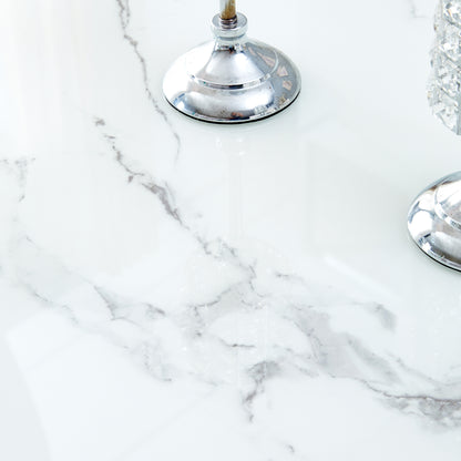 Modern Minimalist Rectangular White Marbled Tempered Glass Desktop with Silver Metal Legs_18