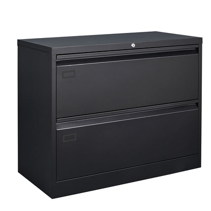 2 Drawer Lateral Metal Filing Cabinet for Legal/Letter A4 Size Documents- Black_2