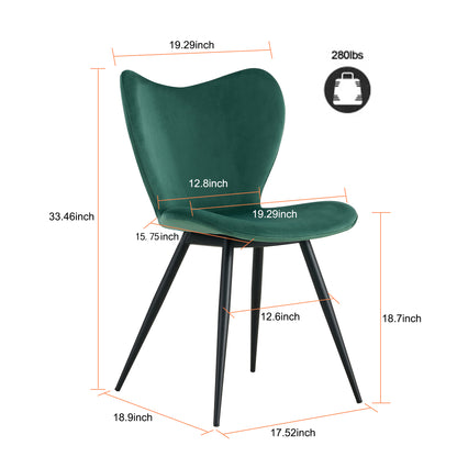 Dark Green Velvet Upholstered Chair Dining Chair with Metal Legs Set of 2_4