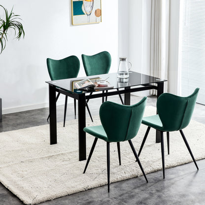 Dark Green Velvet Upholstered Chair Dining Chair with Metal Legs Set of 2_2