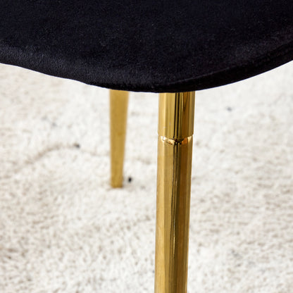 Set of 4 Modern Mid-Century Style Velvet Fabric Upholstered Chairs with Gold Legs- Black_16